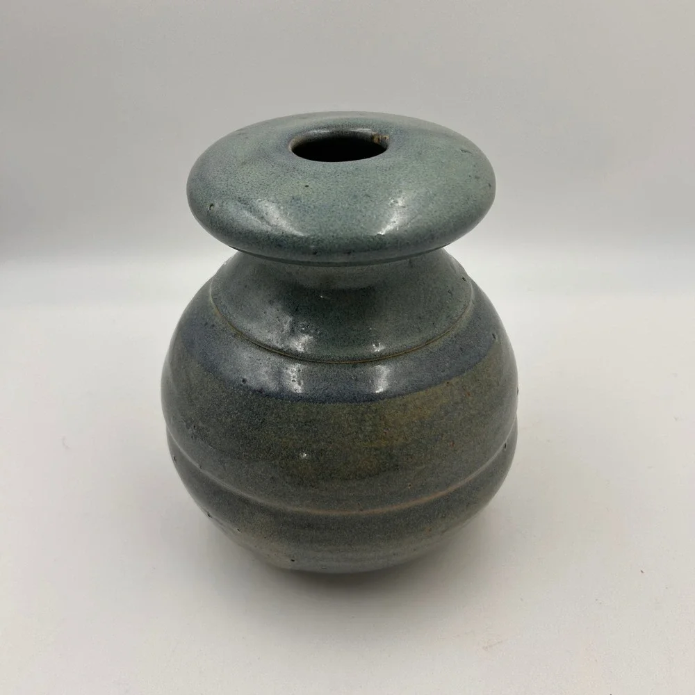 UDU Drum Studio Pottery Signed Vase SML Pottery Blue Gray Glazed Stoneware Music